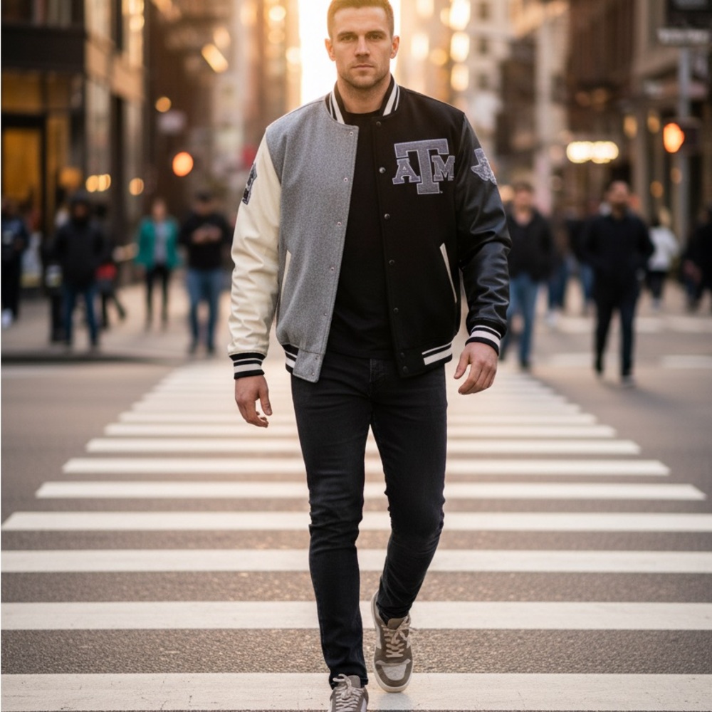 Pro Standard Texas A&M Aggies Black Gray Cream Varsity Jacket Men's L - Picture 3 of 3